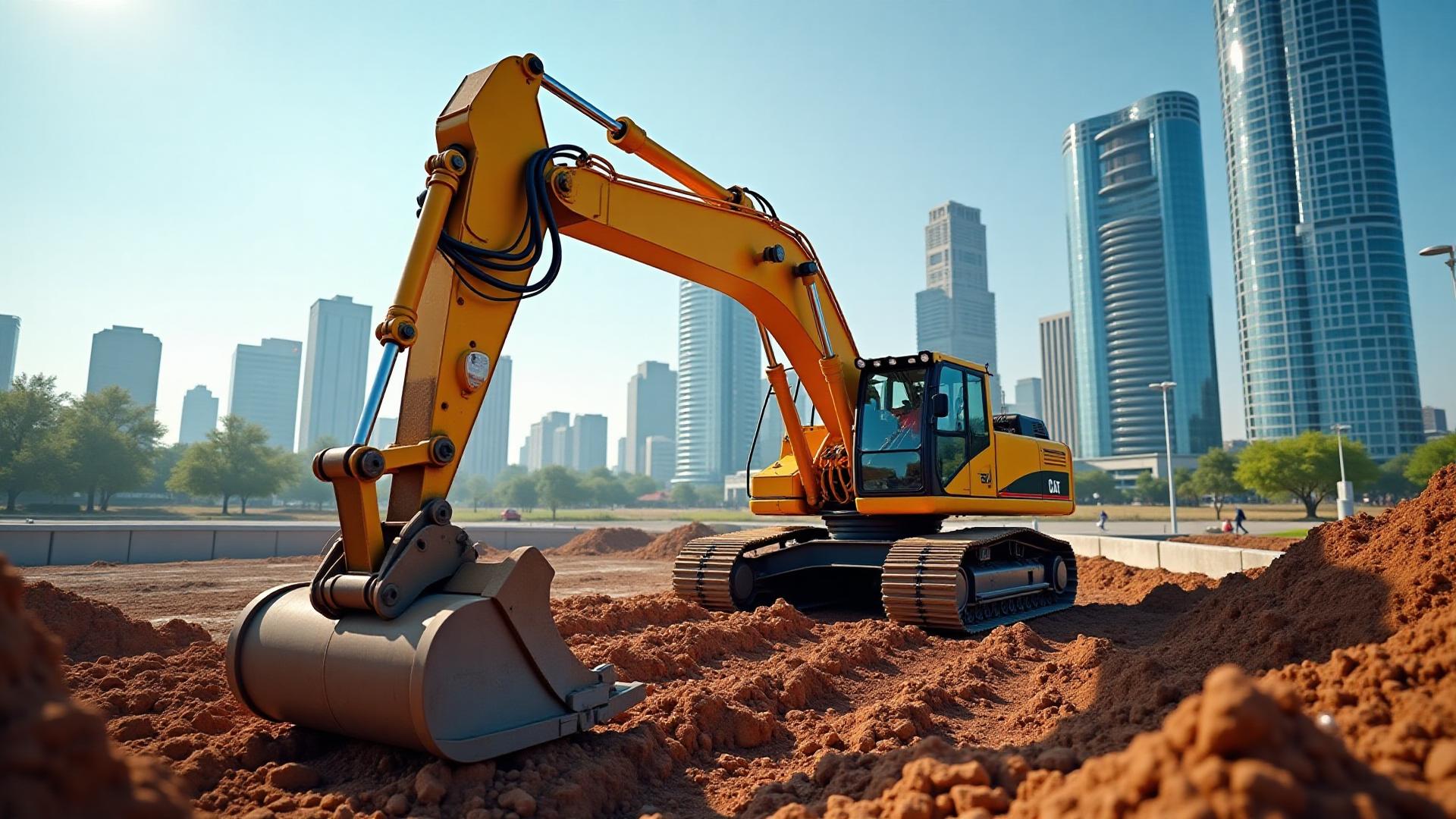 Excavation services in Houston with excavator and skyline